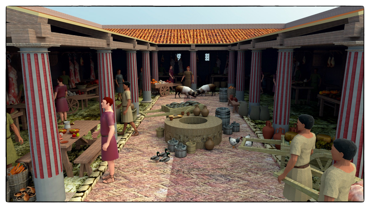 Ricostruzione digitale del Macellum, il mercato romano di Potentia